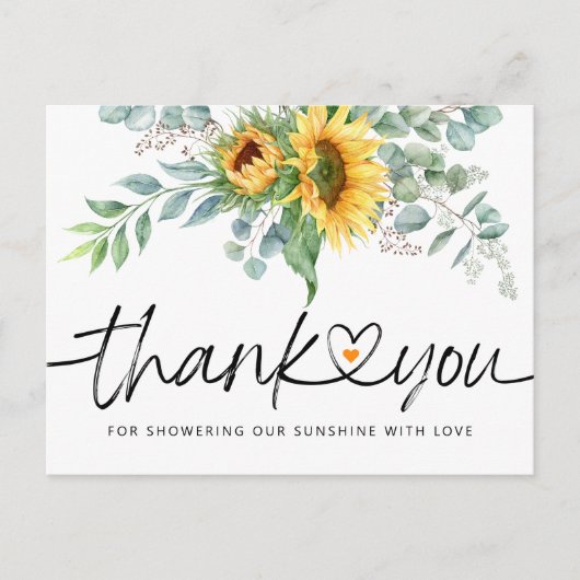 Rustige zonnebloem Eucalyptus Baby shower Dank u w Briefkaart (Voorkant)