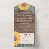 Rustige zonnebloem Eucalyptus Barn Wood All In One Uitnodiging (Binnen)