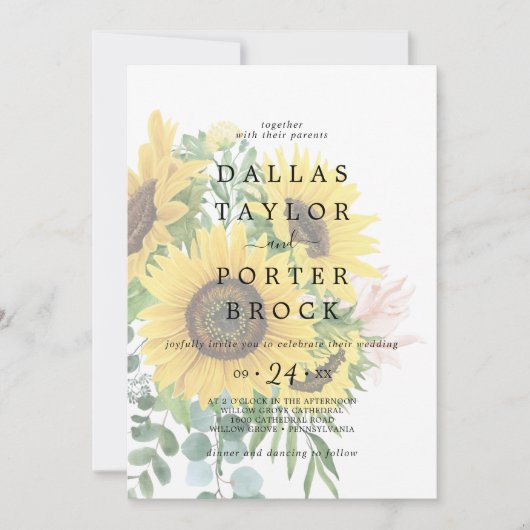 Rustige Zonnebloem Eucalyptus Faded Weddenschap Kaart (Voorkant)