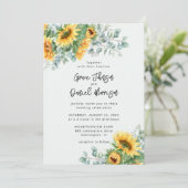 Rustige zonnebloem Eucalyptus Floral Wedding Kaart (Staand voorkant)