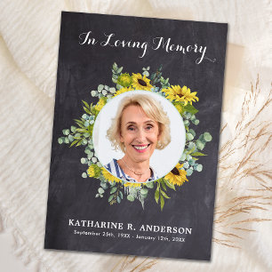 Rustige zonnebloem Eucalyptus Fotosympathie begraf Bedankkaart