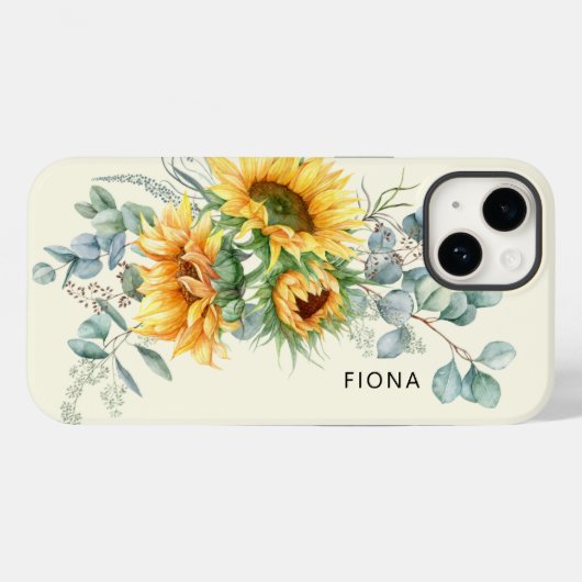 Rustige zonnebloem Eucalyptus Greenery, gepersonal Case-Mate iPhone Case (Achterkant (horizontaal))