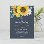 Rustige zonnebloem Eucalyptus | Navy the Wedding o Kaart (Staand voorkant)