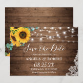 Rustige zonnebloem Eucalyptus String Lights Weddin Save The Date (Voorkant / Achterkant)