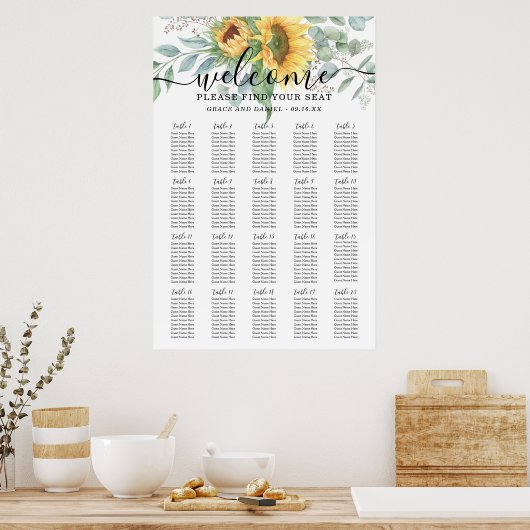 Rustige zonnebloem Eucalyptus Weddenschap Poster (Keuken)