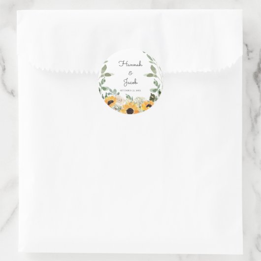 Rustige zonnebloem Eucalyptus Wedding Favor Ronde Sticker (Tas)