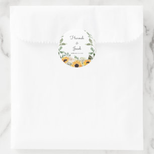 Rustige zonnebloem Eucalyptus Wedding Favor Ronde Sticker