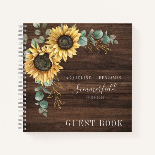 Rustige zonnebloem Eucalyptus Wedding Guest Book Notitieboek (Voorkant)