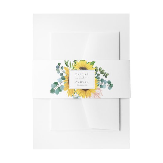 Rustige zonnebloem Eucalyptus Wedding Uitnodigingen Wikkel (Voorkant Voorbeeld)