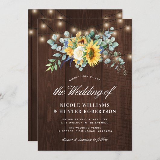 Rustige zonnebloem eucalyptusstralen bruiloft kaart (Voorkant / Achterkant)