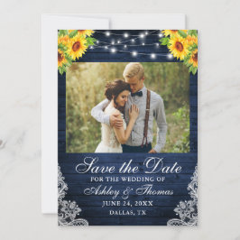 Rustige zonnebloem Floral Blue Wood Licht Foto Save The Date