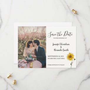 Rustige zonnebloem, florale foto, bruiloft land save the date