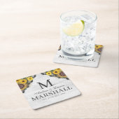 Rustige zonnebloem Lace Wood Couple Summer Weddens Vierkante Kartonnen Onderzetter (Insitu)