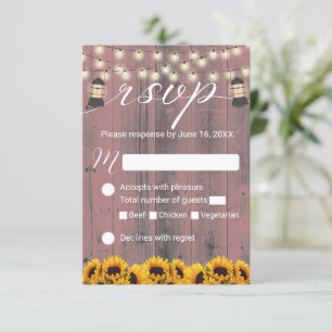 Rustige zonnebloem & lantern roze Barn Wedding RSV RSVP Kaartje