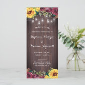 Rustige zonnebloem Mason Jar Lights Floral Wedding Programma (Staand voorkant)