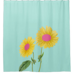 Rustige zonnebloem Matig Floral Pastel Blue Douchegordijn