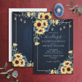 Rustige zonnebloem Navy Blue Wood Floral Wedding Kaart