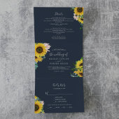 Rustige zonnebloem | Navy Photo Wedding All-in-One Drieluik Uitnodiging