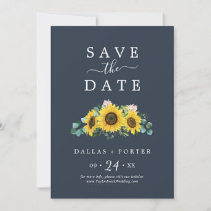 Rustige zonnebloem Navy Save the Date Kaart