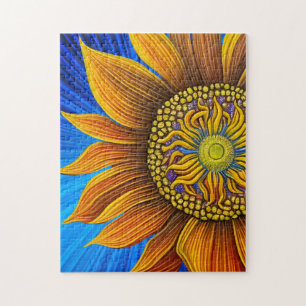 Rustige zonnebloem op blauw legpuzzel