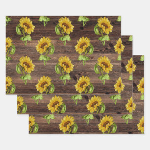 Rustige zonnebloem op hout inpakpapier vel