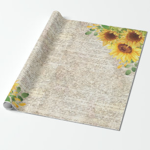  Rustige Zonnebloem Oude Decoupage  Cadeaupapier