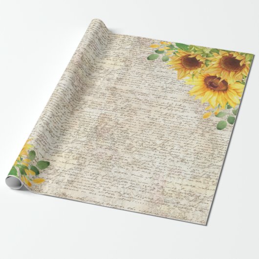  Rustige Zonnebloem Oude Decoupage  Cadeaupapier (Uitgerold)