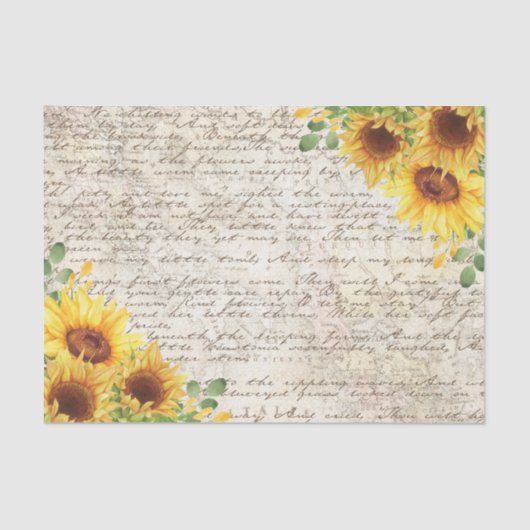 Rustige Zonnebloem Oude Decoupage Tissuepapier (Voorkant)