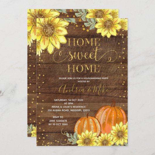 Rustige zonnebloem Pompoen Housewarming Party Kaart (Voorkant / Achterkant)