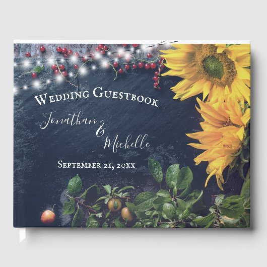 Rustige zonnebloem, slate en lichte landbruiloft gastenboek (Voorkant)