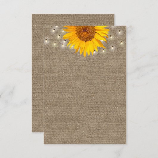 Rustige zonnebloem & String Lights Burlap Backgrou Kaart (Voorkant / Achterkant)