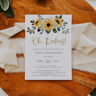 Rustige zonnebloem Twins Baby shower Gold Script Kaart