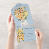 Rustige zonnebloem Waterverf in één Inv All In One Uitnodiging (Afscheurbaar)