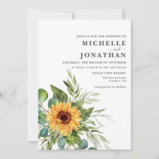 Rustige zonnebloem Weddenschap Uitnodiging tot voo (Voorkant)