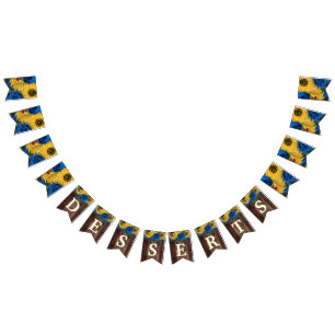 Rustige zonnebloemblauwe Rozen Dessert Table Vlaggetjes