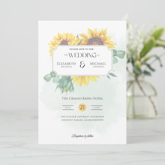 Rustige zonnebloemen Afdrukken of Digitaal Weddens Kaart (Staand voorkant)