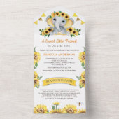 Rustige zonnebloemen Baby shower met ezelaar All In One Uitnodiging (Binnen)