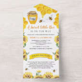 Rustige zonnebloemen Baby shower van zoete honingb All In One Uitnodiging (Binnen)