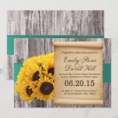Rustige zonnebloemen Blauwgroen Belt Wedding Invit Kaart (Voorkant / Achterkant)
