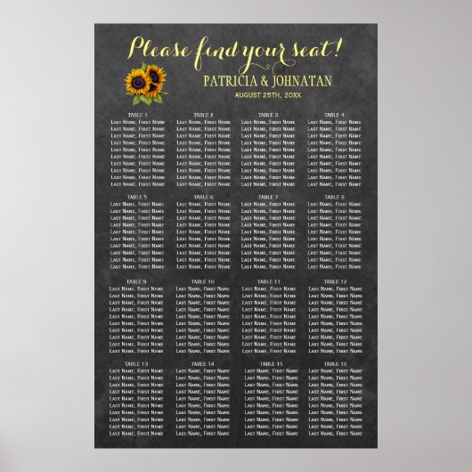 Rustige zonnebloemen, bord voor bruiloft poster (Voorkant)