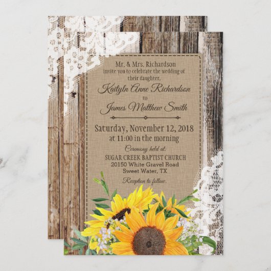 Rustige zonnebloemen bruiloft kaart (Voorkant / Achterkant)
