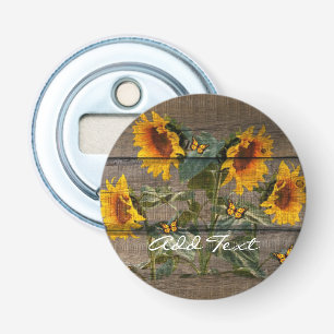 Rustige zonnebloemen Butterflies Barn Board Button Flesopener