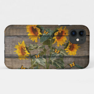 Rustige zonnebloemen Butterflies Barn Board iPhone 11 Hoesje