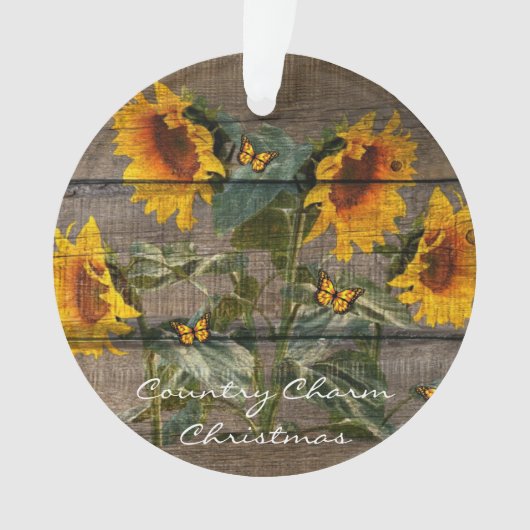 Rustige zonnebloemen Butterflies Barn Board Ornament (voorkant)