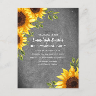 Rustige zonnebloemen Chalkboard Housewarming Briefkaart