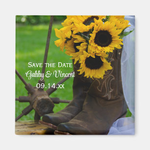 Rustige zonnebloemen Cowboy Boots Save the Date Magneet