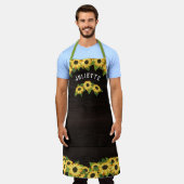 Rustige zonnebloemen & donkerhout Naam toevoegen Schort (Gedragen)