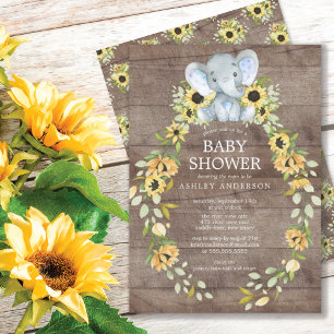 Rustige zonnebloemen en Baby-olifantenborys, Baby Kaart