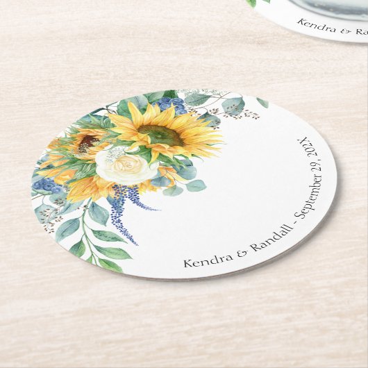 Rustige zonnebloemen en Rozen Ronde Kartonnen Onderzetter (Gebogen)