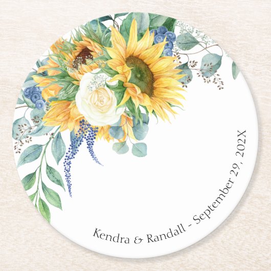 Rustige zonnebloemen en Rozen Ronde Kartonnen Onderzetter (Voorkant)